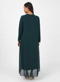 Green - Unlined - Crew neck - Modest Plus Size Evening Dress
