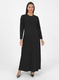 Black - Black - Unlined - Crew neck - Unlined - Crew neck - Plus Size Evening Dress