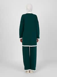 Sweater Suit With Slit And Stripe Detail Emerald Off White