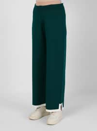 Sweater Suit With Slit And Stripe Detail Emerald Off White