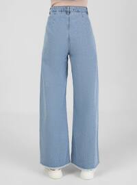 High Waist Denim Trousers With Fringe Detail Ice Blue