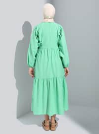أخضر - قبة مدورة - نسيج غير مبطن - فستان