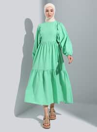 أخضر - قبة مدورة - نسيج غير مبطن - فستان