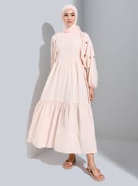 Powder Pink - Crew neck - Unlined - Modest Dress