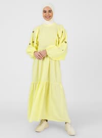 أصفر - قبة مدورة - نسيج غير مبطن - فستان