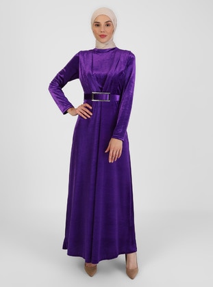 MEKSİLA Purple Modest Evening Dress