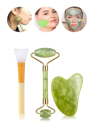 3-Piece Skin Care Set Jade Stone Facial Massager + Gua Sha Massage Stone + Mask Applicator White