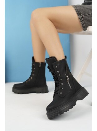 Women's Black Postal Boots Wıth Zıpper Black