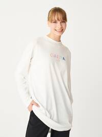 Embroidery Detailed Long Sleeve T-Shirt White
