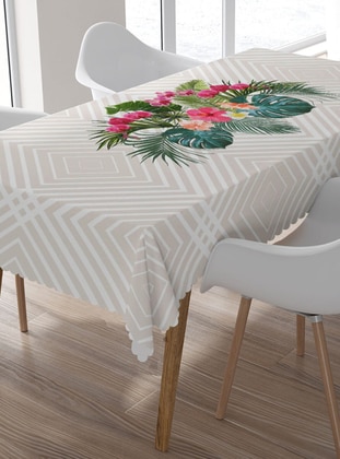 Geometric Tropical Patterned Tablecloth - Beige White