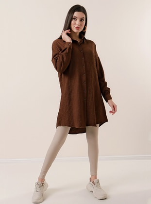 Front Button Tunic Brown