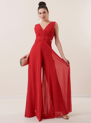 By Saygı Red Evening Jumpsuits