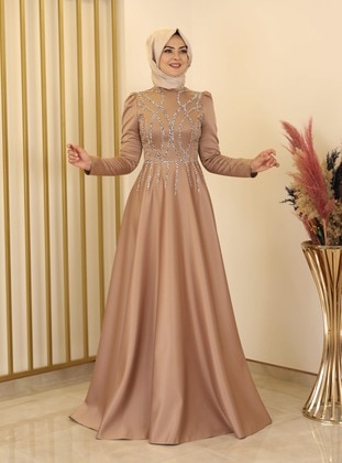 Zen Satin Hijab Evening Dress Mink