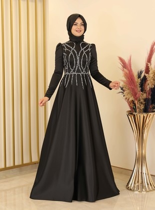 Zen Satin Hijab Evening Dress Black