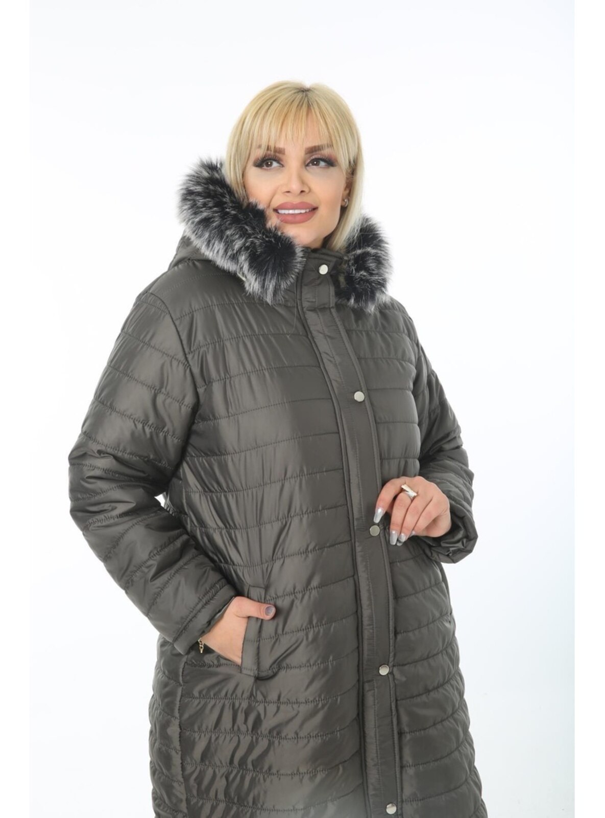 By Alba Colleciton Neutral Plus Size Puffer Jacket