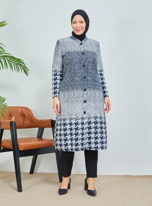Patterned Cape Navy Blue With Neck Buttons