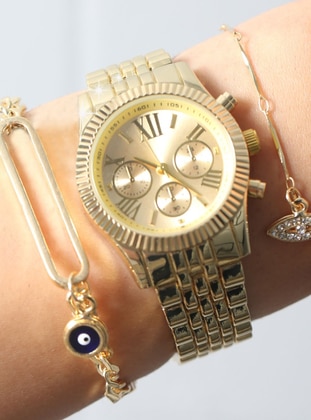 Decorative Indicator Metal Band Women's Watch Gold Color