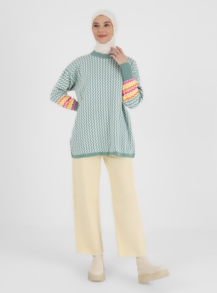 Zigzag Patterned Sweater Tunic Mint