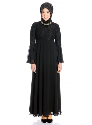 Beyza Black Modest Evening Dress