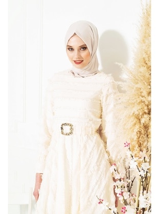 Beyza Cream Modest Evening Dress