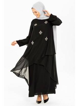 Black Hijab Evening Dresses With Stone And Chiffon Detail 5176