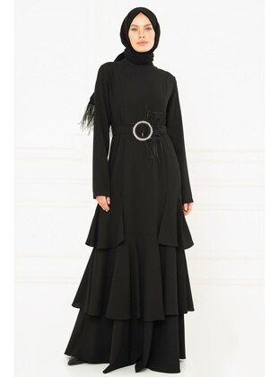 Black Hijab Evening Dresses With Flywheel Detail 3M5129