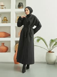 Belt Detailed Overcoat Black Coat