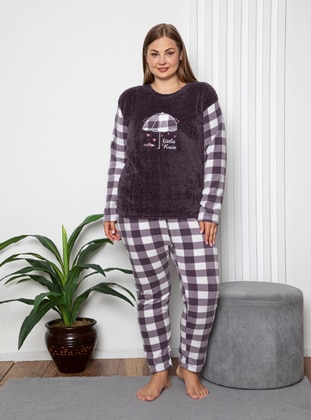 Women's Plus Size Pajama Set Fleece Plush Plaid Pattern Set Purple