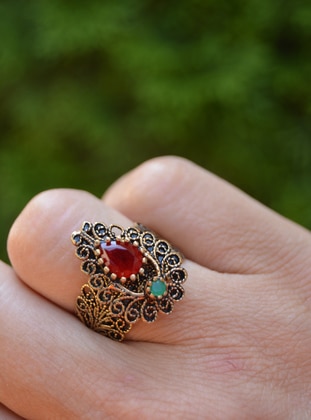 Bronze Ring With Stem Ruby - Red