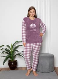 Women's Plus Size Pajama Set Fleece Plush Plush Checkered Pattern Suit Lilac