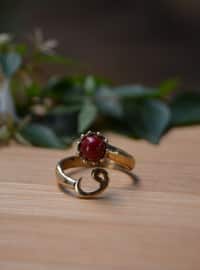 Natural Coral Stone Handmade Ring Gold Color
