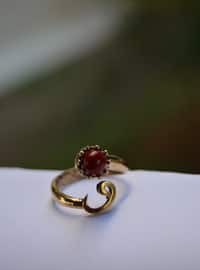 Natural Coral Stone Handmade Ring Gold Color