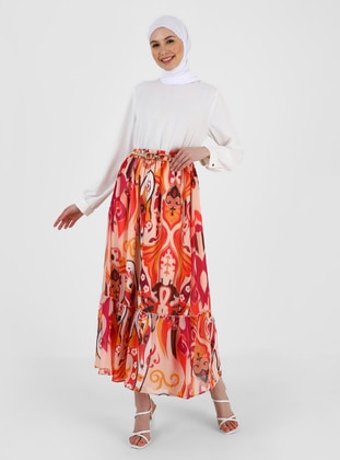 Fuchsia - Orange - Ethnic - Fully Lined - Skirt - Refka