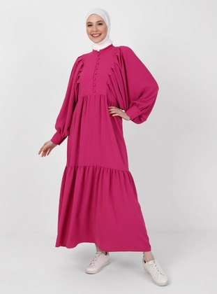 Fuchsia - Crew neck - Unlined - Modest Dress - Refka