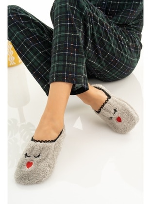 Gray Women's Kitty Booties Slippers Cat Woolen Sock Booties Home Booties Washable Noiseless Sole