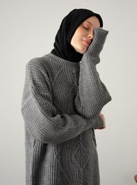  Knit And Rhinestone Patterned Sweater Tunic Gray