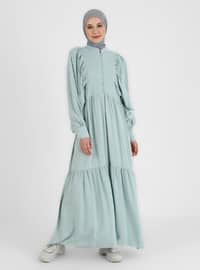 Green Almond - Multi - Crew neck - Unlined - Modest Dress