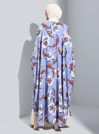 Ecru - Blue - Printed - Floral - Multi - Unlined - Crew neck - Abaya