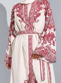 Unlined - Shawl - Cherry Color - V neck Collar - Kimono