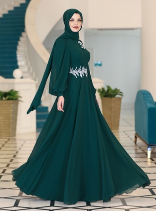Emerald - Unlined - Crew neck - Modest Evening Dress - Ahunisa