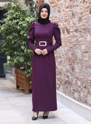 Purple - Unlined - Crew neck - Modest Evening Dress - Azra Design