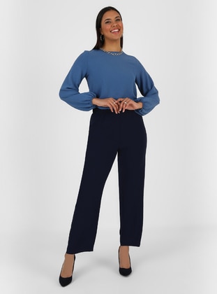 Navy Blue - Plus Size Pants - Alia