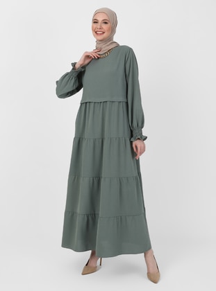 Green - Crew neck - Unlined - Modest Dress - Refka