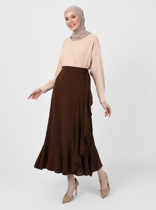 Brown - Unlined - Skirt - Refka
