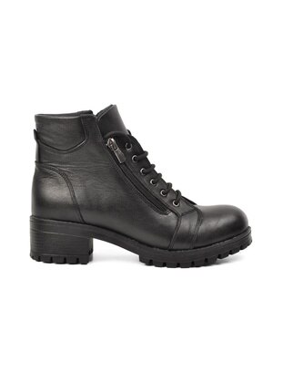 Ayakmod 661 Black Genuine Leather Women's Heel Boots Black