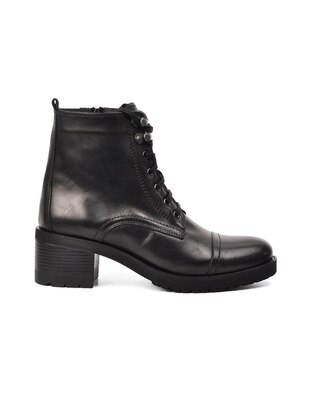 Burç 6044 Black Genuine Leather Women's Heel Boots Black