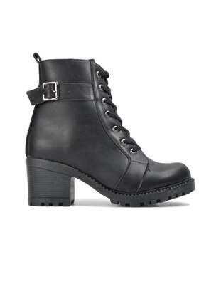 Enes Ege 195 01 Black Zipper Women's Heel Boots Black