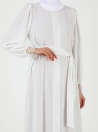 White - Crew neck - Unlined - Modest Dress