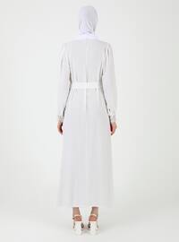 White - Crew neck - Unlined - Modest Dress