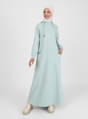 Hooded Pocket Detailed Modest Dress Open Nile
